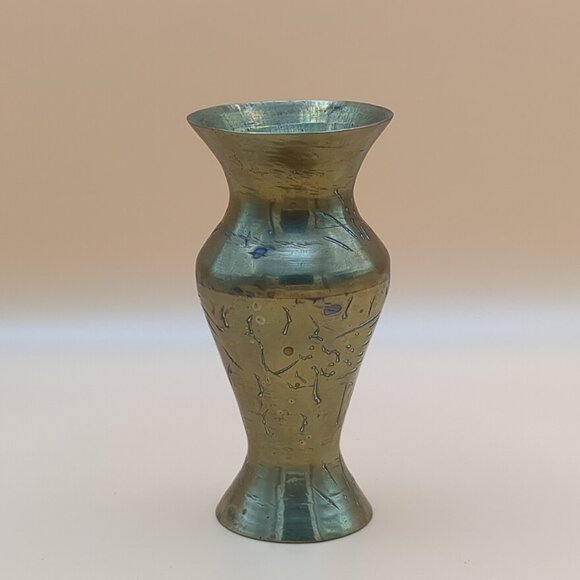 Vintage Brass Vase - Etched Metal - Small Decor Item - Picture 4 of 7